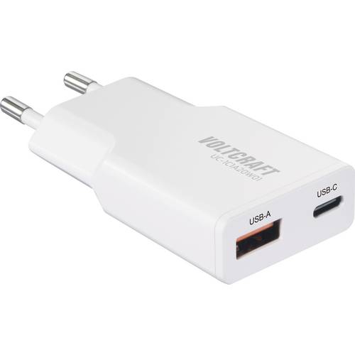 Thumbnail - VOLTCRAFT UC-1C1A20W01 USB Ladegerät 20 W 1x USB-A, 1x USB-C® Fast Charge, USB PD 3.0 Weiß GaN