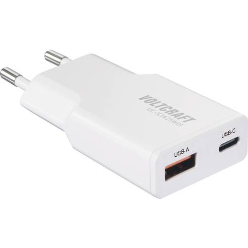 VOLTCRAFT UC-1C1A25W01 USB Ladegerät 25 W 1x USB-A, 1x USB-C® Fast Charge, USB PD 3.0 Weiß GaN