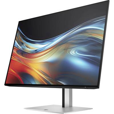Ein moderner Computerbildschirm mit lebhaften, abstrakten Farben in Blau, Orange und Rot, die auf dem Display leuchten.
