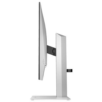 Seitliche Ansicht eines modernen Computermonitors mit schlankem Design auf einem verstellbaren Standfuß.