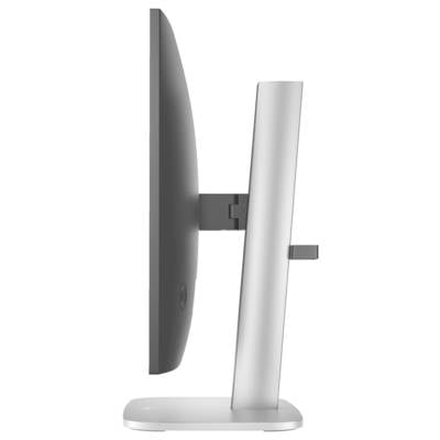Ein grauer Monitor in Seitenansicht mit schlankem Design und stabiler Standbasis.
