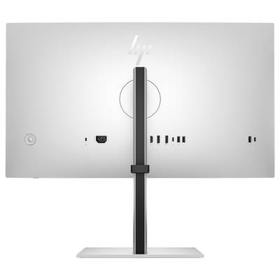 Rückansicht eines Monitors mit mehreren Anschlüssen und Standfuß.
