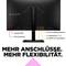 Rückansicht eines Monitors mit markierten Anschlüssen: Joypad-OSD, Einschaltknopf, 3,5-mm-Kopfhörerbuchse, 1x DisplayPort™, 2x HDMI. Text: 'Mehr Anschlüsse. Mehr Flexibilität.'