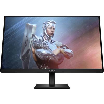 Ein Computermonitor zeigt eine futuristische Person in Rüstung, die entschlossen schaut. Farbenfrohe, abstrakte Hintergründe ergänzen das Bild.