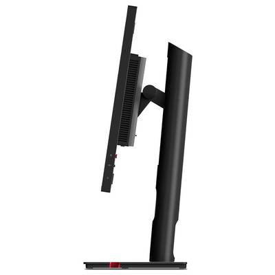 Ein Computermonitor in Seitenansicht. Das dünne, schwarze Design zeigt die Einstellbarkeit und technische Raffinesse des Modells.