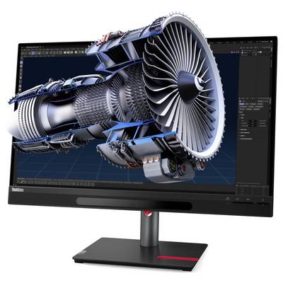 Ein 3D-Modell eines Strahltriebwerks scheint von einem Computermonitor auf einem schwarzen Ständer hervorzuragen und präsentiert eine detaillierte CAD-Design-Benutzeroberfläche.