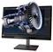 Ein 3D-Modell eines Strahltriebwerks scheint von einem Computermonitor auf einem schwarzen Ständer hervorzuragen und präsentiert eine detaillierte CAD-Design-Benutzeroberfläche.