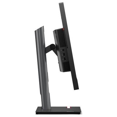 Ein schlanker, moderner Computermonitor, von der Seite gezeigt, der sein dünnes Profil und den ergonomischen Ständer hervorhebt.
