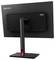Ein Lenovo ThinkVision Monitor, von hinten betrachtet, präsentiert ein schwarzes Design und einen vertikalen Ständer mit einem roten Akzent an der Basis.