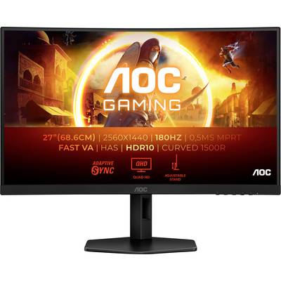 Ein Gaming-Monitor von AOC mit 27 Zoll Bildschirmgröße, 2560x1440 Auflösung, 180 Hz Bildwiederholrate und HDR10-Unterstützung.
