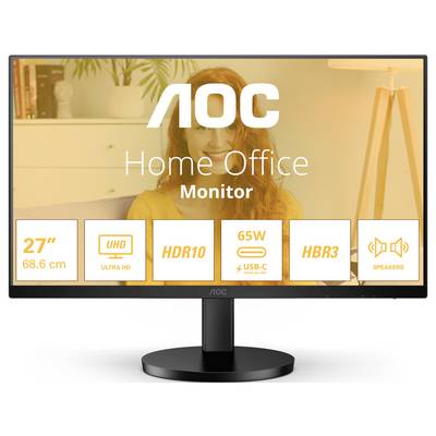 AOC Monitor für Home Office: 27 Zoll, UHD, HDR10, 65W USB-C, HBR3, integrierte Lautsprecher.
