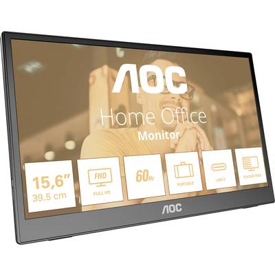 AOC Monitoranzeige mit 'Home Office Monitor', 15,6 Zoll Größe, Full HD, 60 Hz, tragbar, USB-C Anschluss.