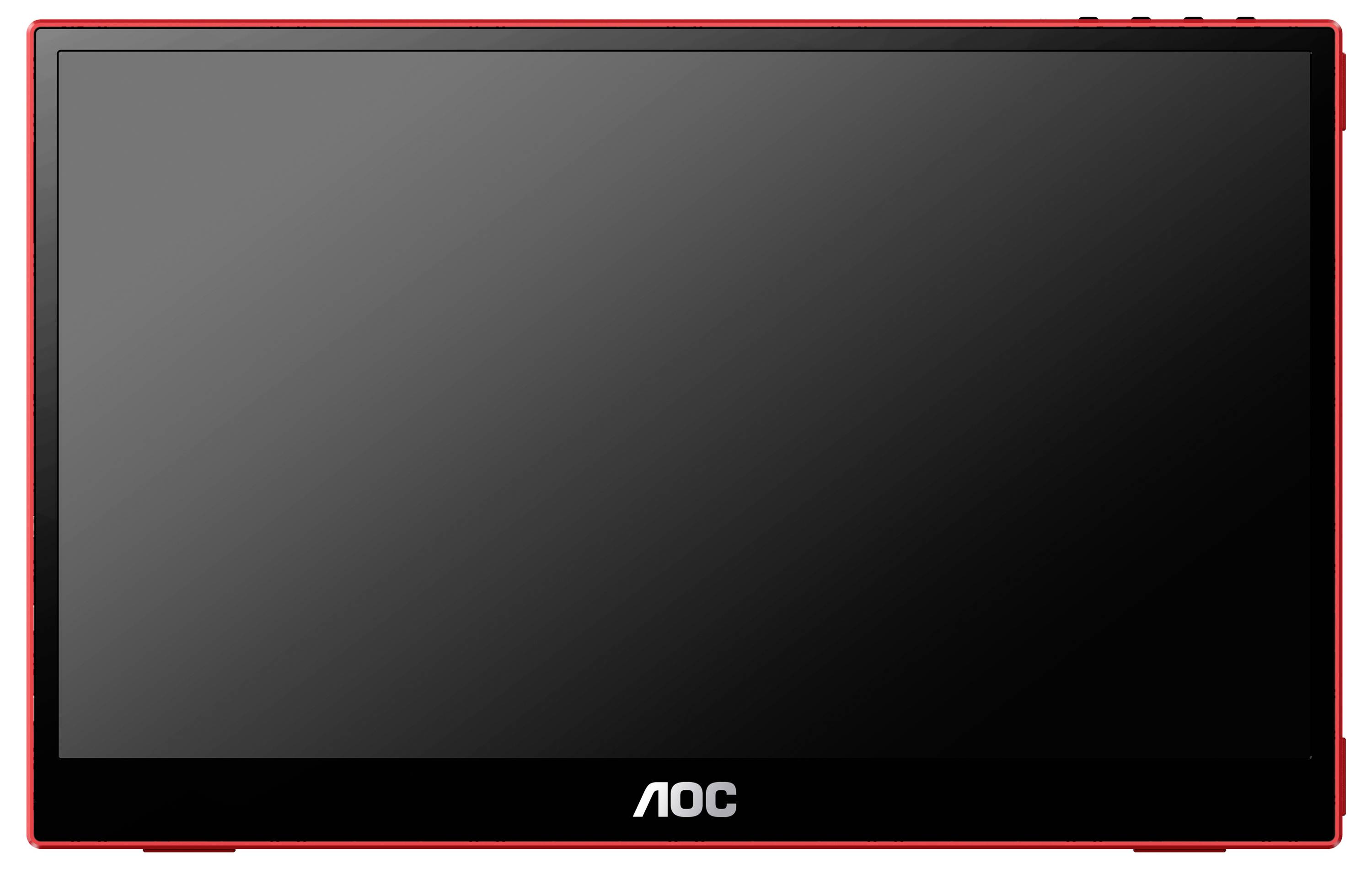 Flacher AOC-Monitor mit rotem Rahmen und schwarzem Bildschirm.