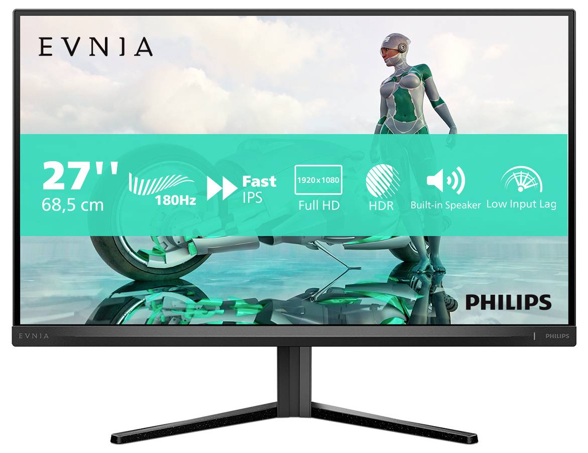 Philips Monitor: 27 Zoll (68,5 cm), 180Hz, Full HD, schnelles IPS, HDR, integrierter Lautsprecher, niedrige Eingabeverzögerung.