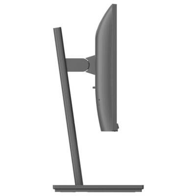 Seitenansicht eines modernen Computermonitors mit schlankem Design auf einem rechteckigen Standfuß.