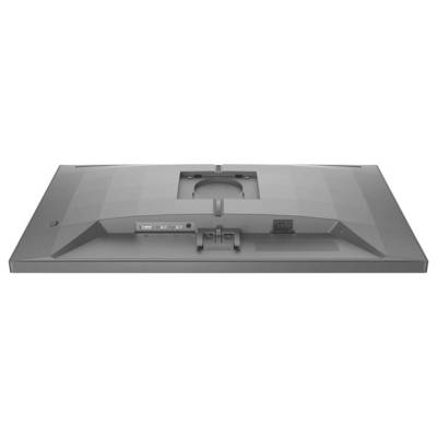 Rückansicht eines Computermonitors mit Anschlüssen für HDMI, DisplayPort und Stromkabel.
