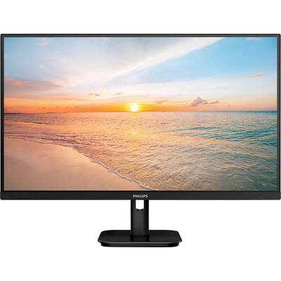 Ein Monitor mit einem Bild von einem Sonnenuntergang über einem ruhigen Strand und Meer. Der Himmel ist bunt gefärbt.
