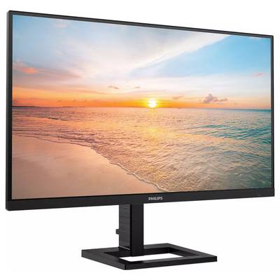 Ein Monitor zeigt ein Strandbild bei Sonnenuntergang. Der Himmel ist blau und orange.
