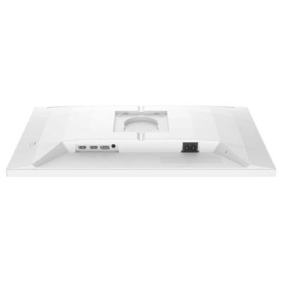 Weiße Rückseite eines Monitors mit HDMI-, DisplayPort- und Stromanschluss.