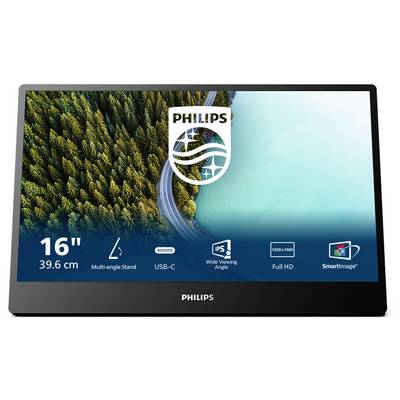 Monitor von Philips mit 16 Zoll Bildschirmdiagonale, USB-C Anschluss, Full HD Auflösung, vielfältigen Betrachtungswinkeln und SmartImage-Technologie.
