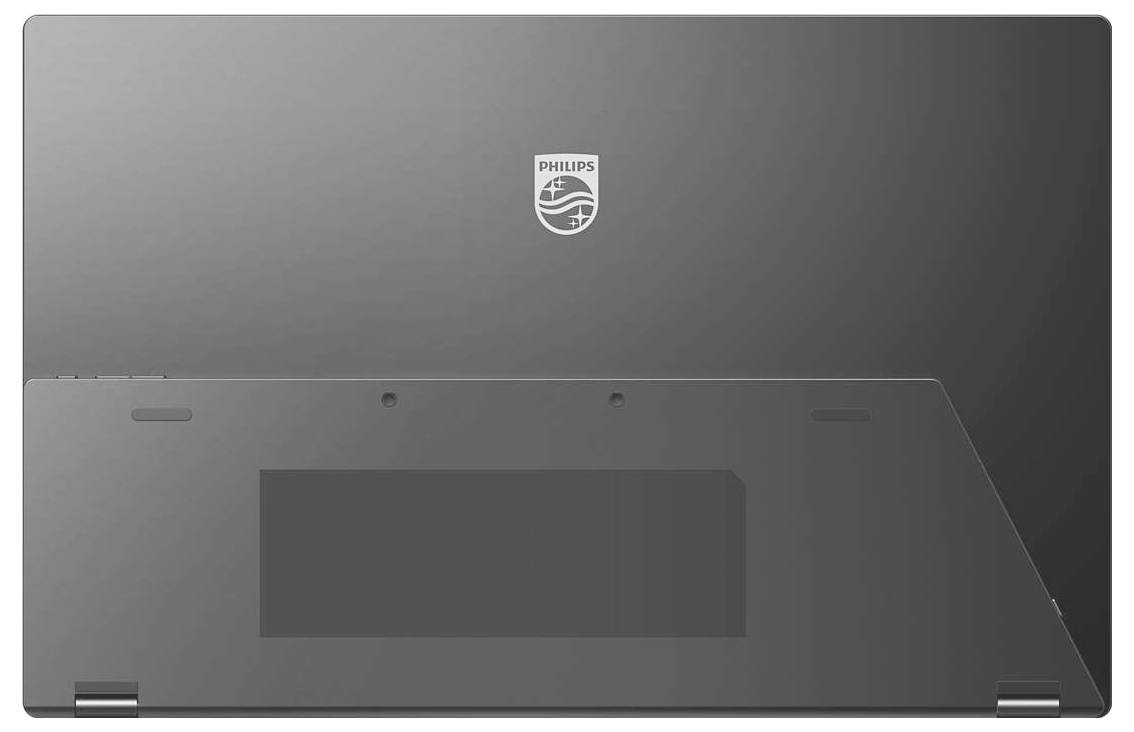 Rückseite eines Laptops mit einem Philips-Logo in der Mitte.