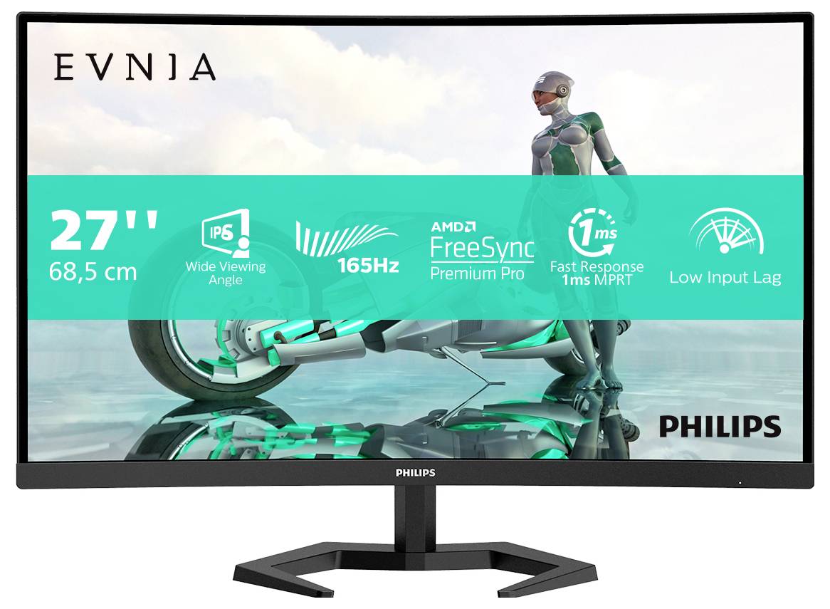 Philips Monitor anzeigen mit 27 Zoll Bildschirmdiagonale und 165Hz Bildwiederholrate. Ideal für Gaming mit IPS und FreeSync-Technologie.