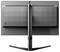 Rückansicht eines Flachbildmonitors mit schlankem, minimalistischem Design, gezeigt auf einem V-förmigen Standfuß.