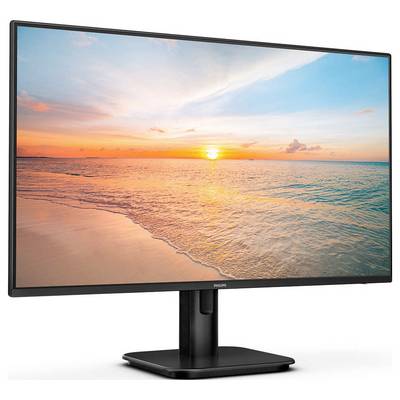 Ein Computerbildschirm zeigt ein Foto eines Sonnenuntergangs am Meer, mit orangefarbenem Himmel und ruhigem Wasser.