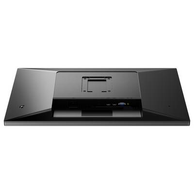 Rückansicht eines Monitors mit abnehmbarer Wandhalterung und verschiedenen Anschlüssen wie HDMI und USB.