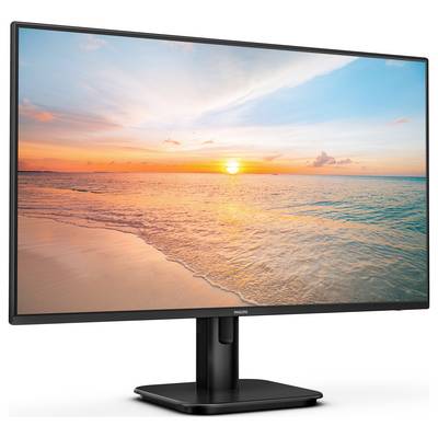 Ein Computermonitor zeigt ein lebhaftes Strandbild bei Sonnenuntergang mit ruhigem Meer und farbenfrohem Himmel.