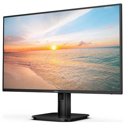 Ein Monitor zeigt ein Strandbild mit Sonnenuntergang. Der Himmel ist blau-rosa, das Meer ruhig, strahlt Ruhe und Frieden aus.