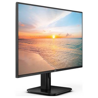 Ein Monitor mit einem Bild eines Sonnenuntergangs über dem Meer, das den Himmel in orange und blau Tönen färbt.