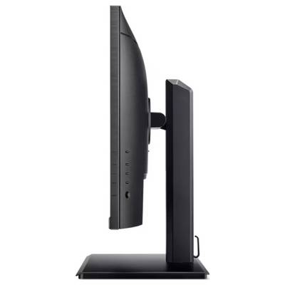 Ein Computermonitor im Profil, schwarzes Gehäuse, auf einem rechteckigen Standfuß.