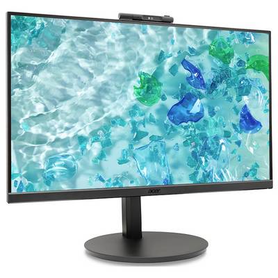 Ein Computerbildschirm mit einem Hintergrundbild von grün-blauen Plastikstücken, die im Wasser schweben.
