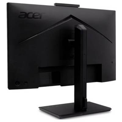 'Rückansicht eines schwarzen Acer Computermonitors mit rechteckigem Standfuß.'