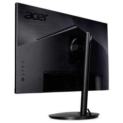 Ein schwarzer Acer-Monitor von hinten, auf einem runden Standfuß, mit schlichtem, modernem Design.