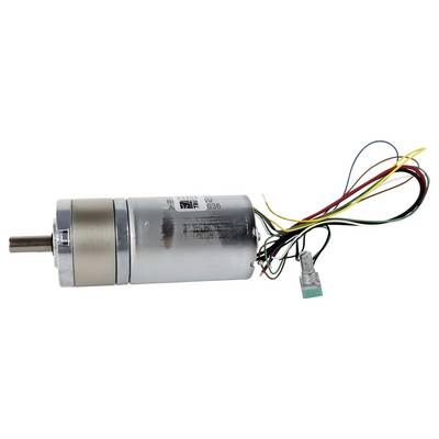 Ein kleiner Elektromotor mit angeschlossenen mehrfarbigen Kabeln, verwendet für präzise Steuerung in Robotik oder maschinellen Anwendungen.