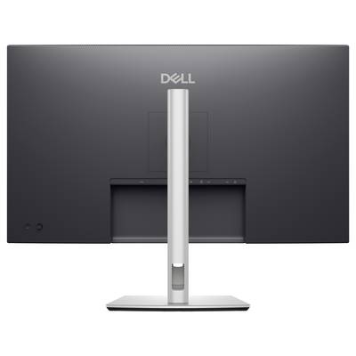 Rückansicht eines Dell-Monitors mit silberfarbenem Standfuß.