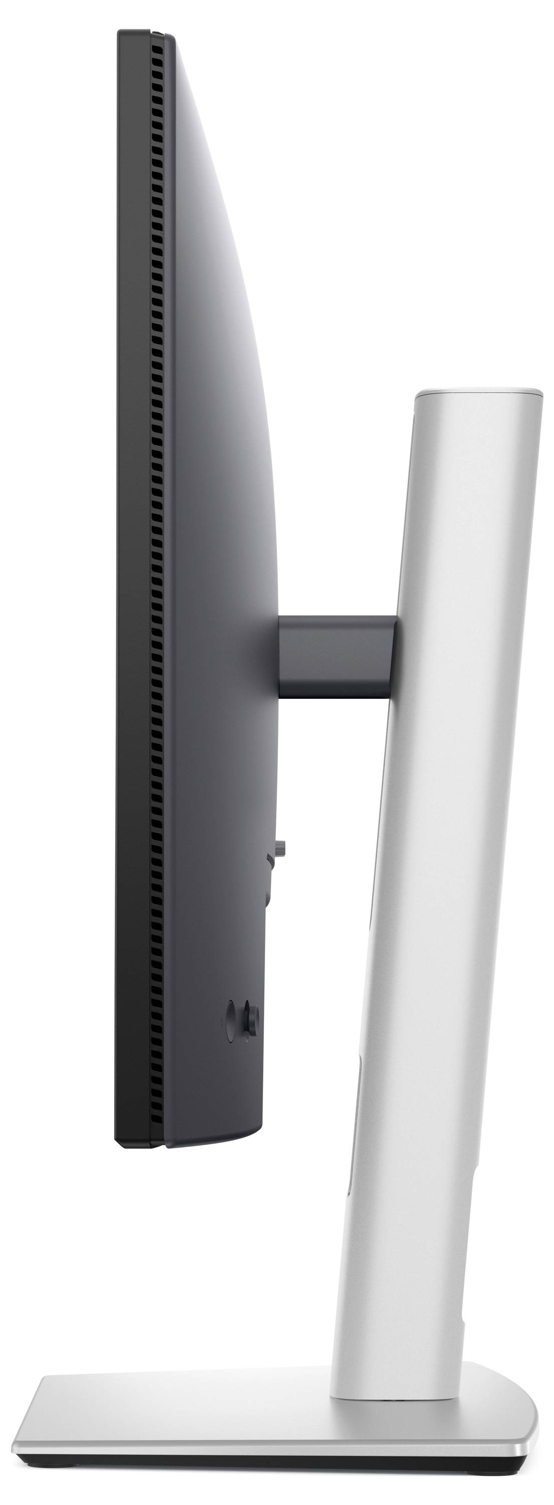 Ein Bildschirm von der Seite gesehen, zeigt ein schlankes Design mit einem stabilen Standfuß.