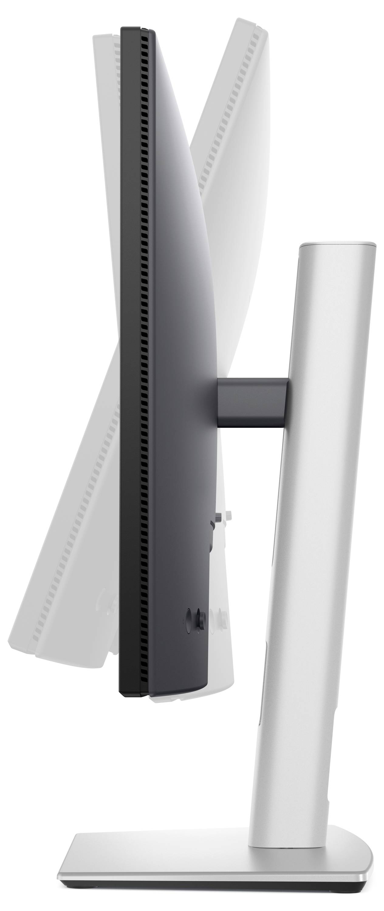 Ein Monitor zeigt seine flexible, kippbare Persönlichkeit mit verschiedenen Neigungswinkeln, veranschaulicht durch überlagerte Umrisse.