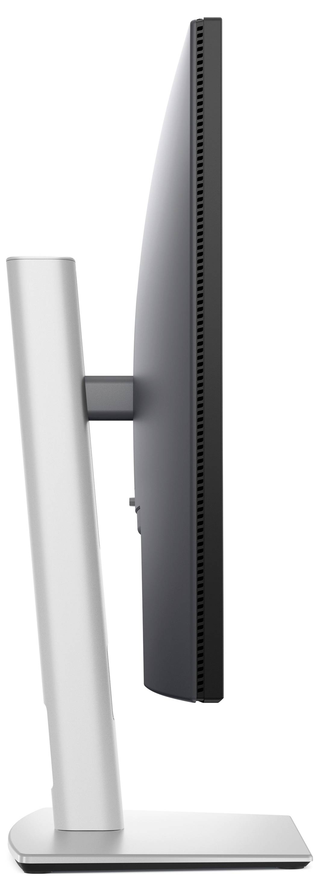 Ein schlanker Computermonitor, seitliche Ansicht, zeigt das dünne Design und den verstellbaren Standfuß.