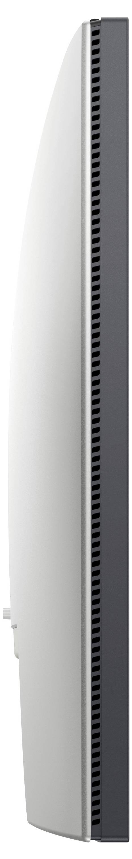Seitenansicht eines dünnen Computermonitors in schwarz und weiß.