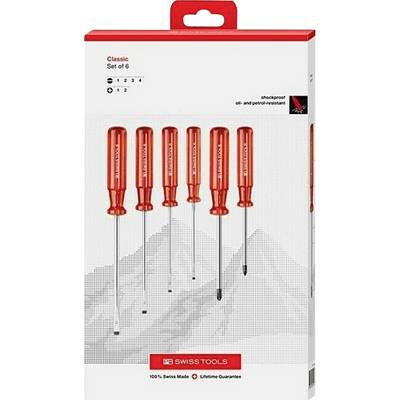 Sechsteiliges Set roter Schraubendreher in unterschiedlichen Größen, verpackt in einer rechteckigen Schachtel.