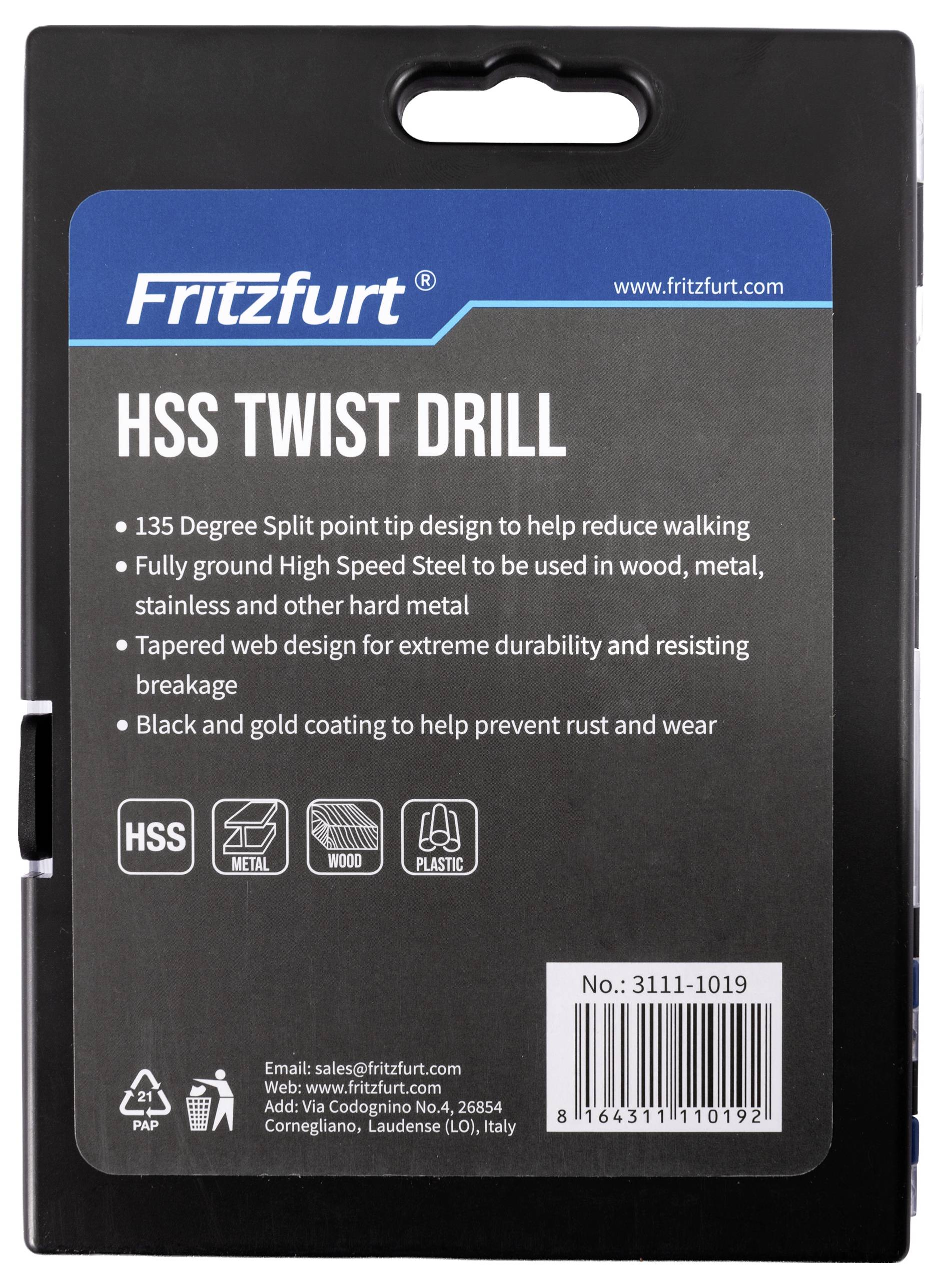 FRITZFURT 3111-1019 HSS-G Metall-Spiralbohrer-Set 19teilig 1.0 mm, 1.5 mm, 2.0 mm, 2.5 mm, 3.0 mm, 3.5 mm, 4.0 mm, 4.5 m-6