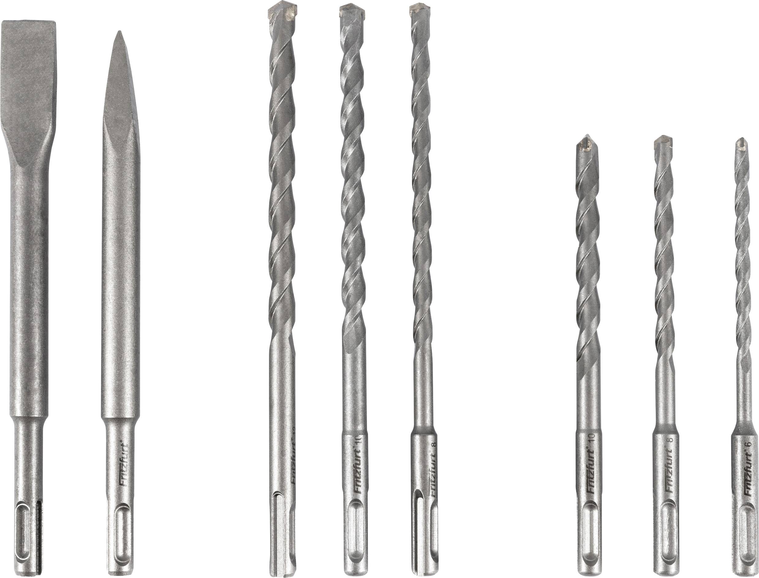 FRITZFURT 3161-3008 40CR-Stahl Hammerbohrer-Set 8teilig 6 mm, 8 mm, 10 mm, 12 mm SDS-Plus 1 Set