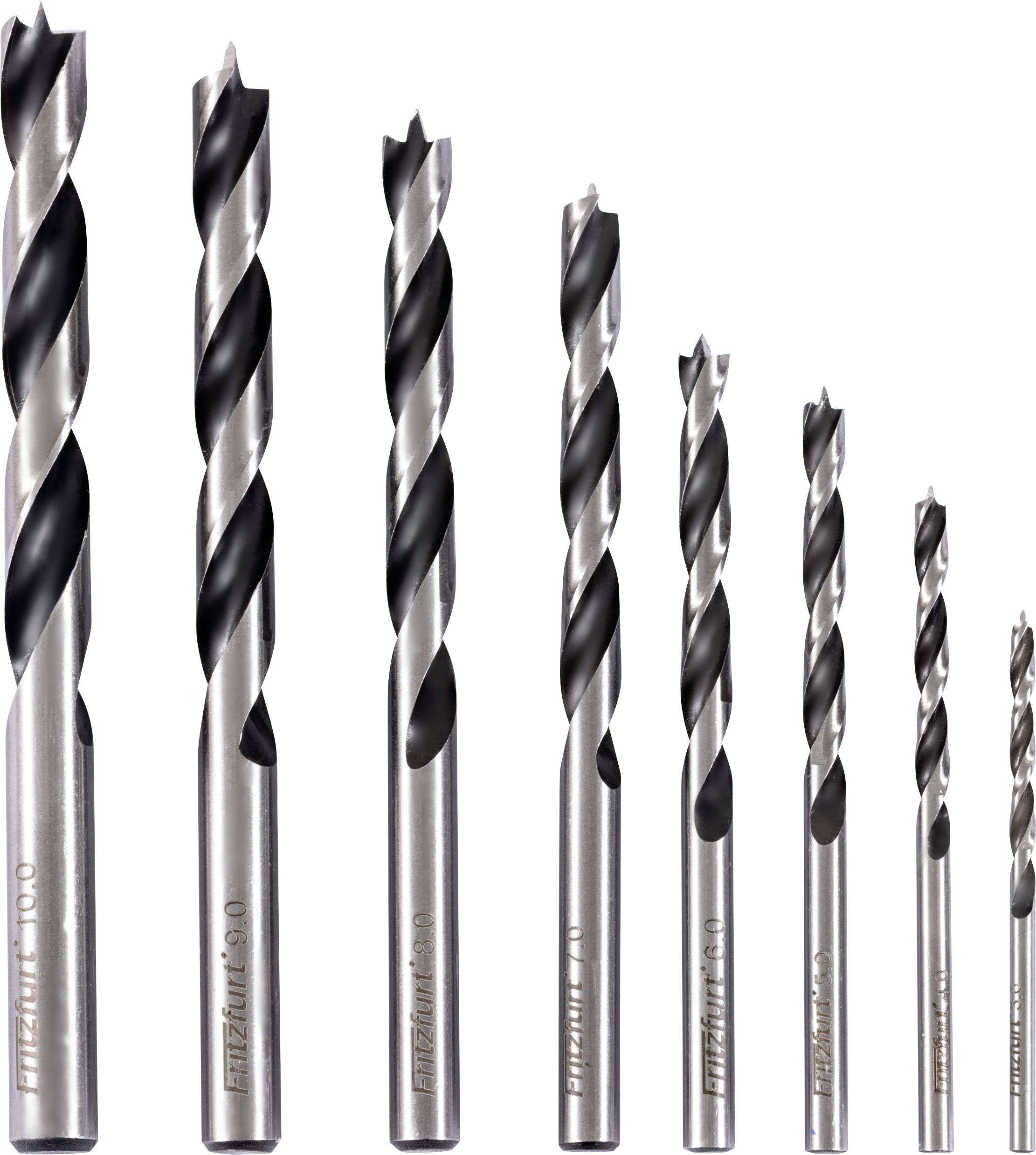 FRITZFURT 2801-3008 Holz-Spiralbohrer-Set 8teilig 3 mm, 4 mm, 5 mm, 6 mm, 7 mm, 8 mm, 9 mm, 10 mm Gesamtlänge 175 mm Zyl...