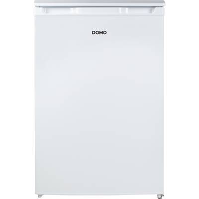 Ein weißer Kühlschrank der Marke DOMO, dargestellt von vorne.