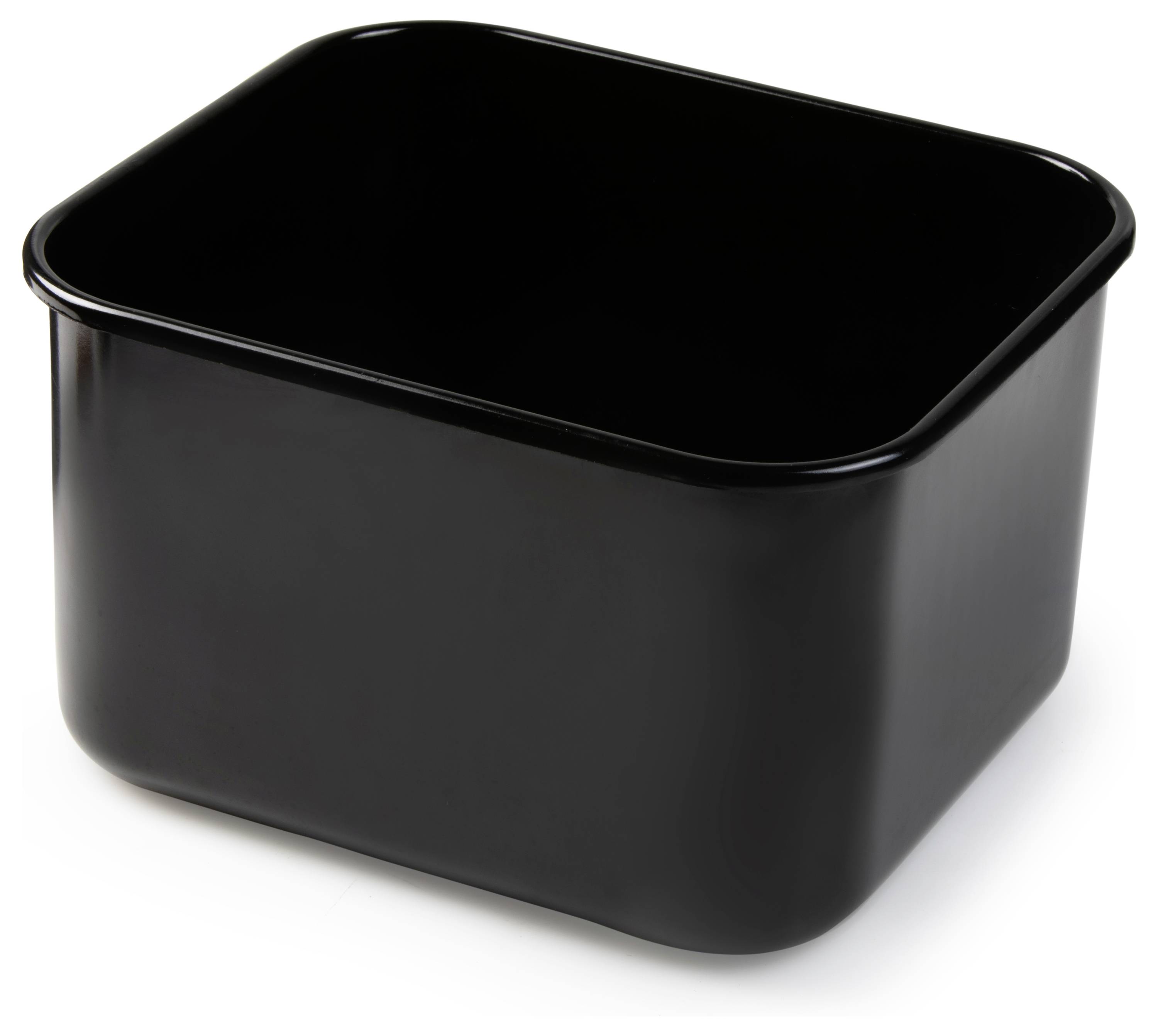 Schwarze, rechteckige Plastikwanne mit abgerundeten Ecken, leer und ohne sichtbare Muster oder Aufdrucke.
