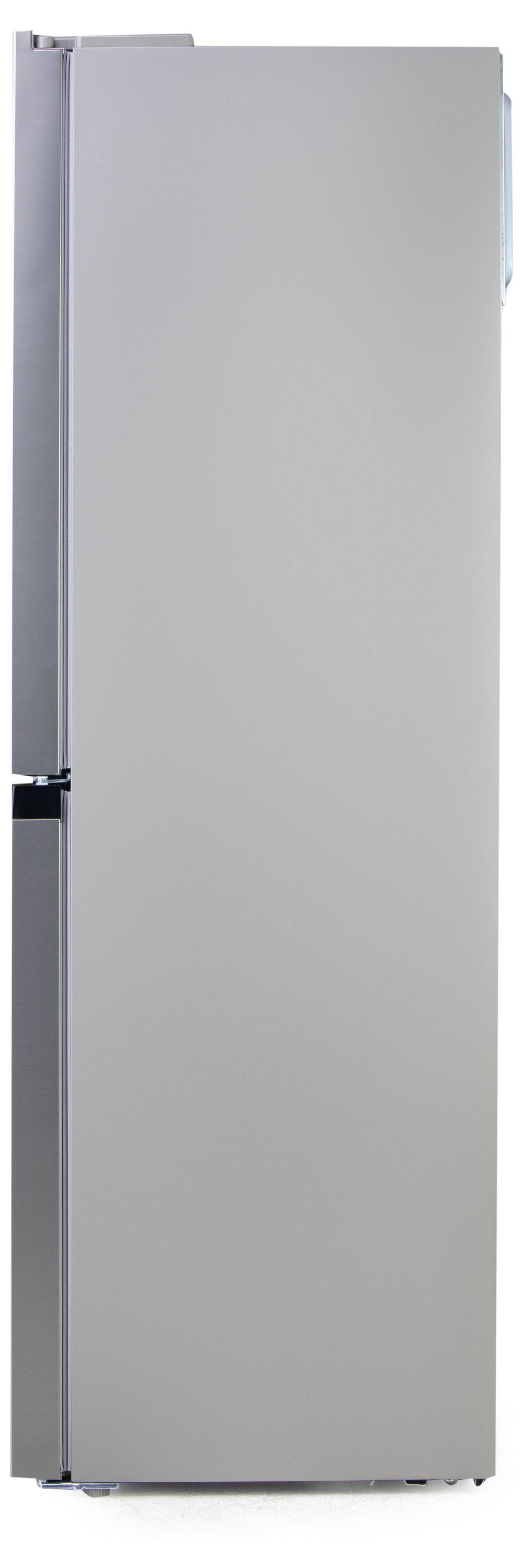 Ein grauer Kühlschrank ist seitlich fotografiert. Keine sichtbaren Details außer der glatten Oberfläche.