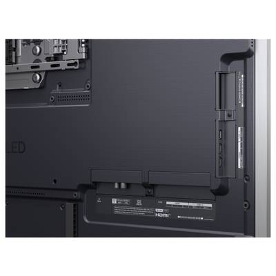Rückansicht eines Fernsehers mit Anschlüssen wie HDMI und LAN.